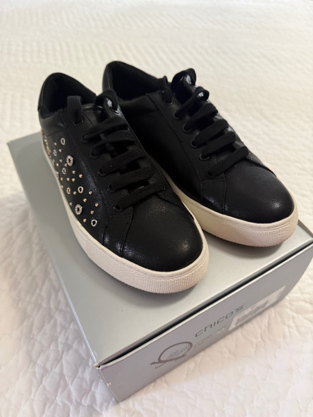 CHICO 'Ilima' Black Leather - Studded/Beaded Lace Up Sneakers - Size 7